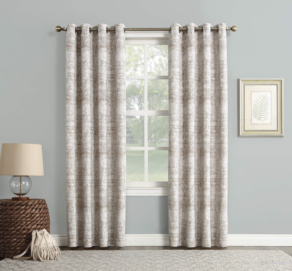 Sun Zero Darren Distressed Woven Jacquard Blackout Grommet Curtain Panel, 50" x 84", Camel