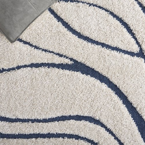 SAFAVIEH Florida Shag Collection Accent Rug - 4' x 6', Cream & Blue, Non-Shedding & Easy Care, 1.2-inch Thick Ideal for High Traffic Areas in Entryway, Living Room, Bedroom (SG471-1165)