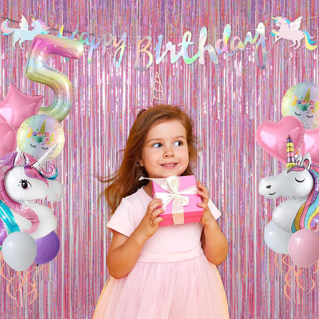 Melsan Pink Tinsel Curtains - Sparkling Metallic Foil Backdrop for Princess Birthday Parties | 3.2 ft x 8.2 ft, 2 Pack