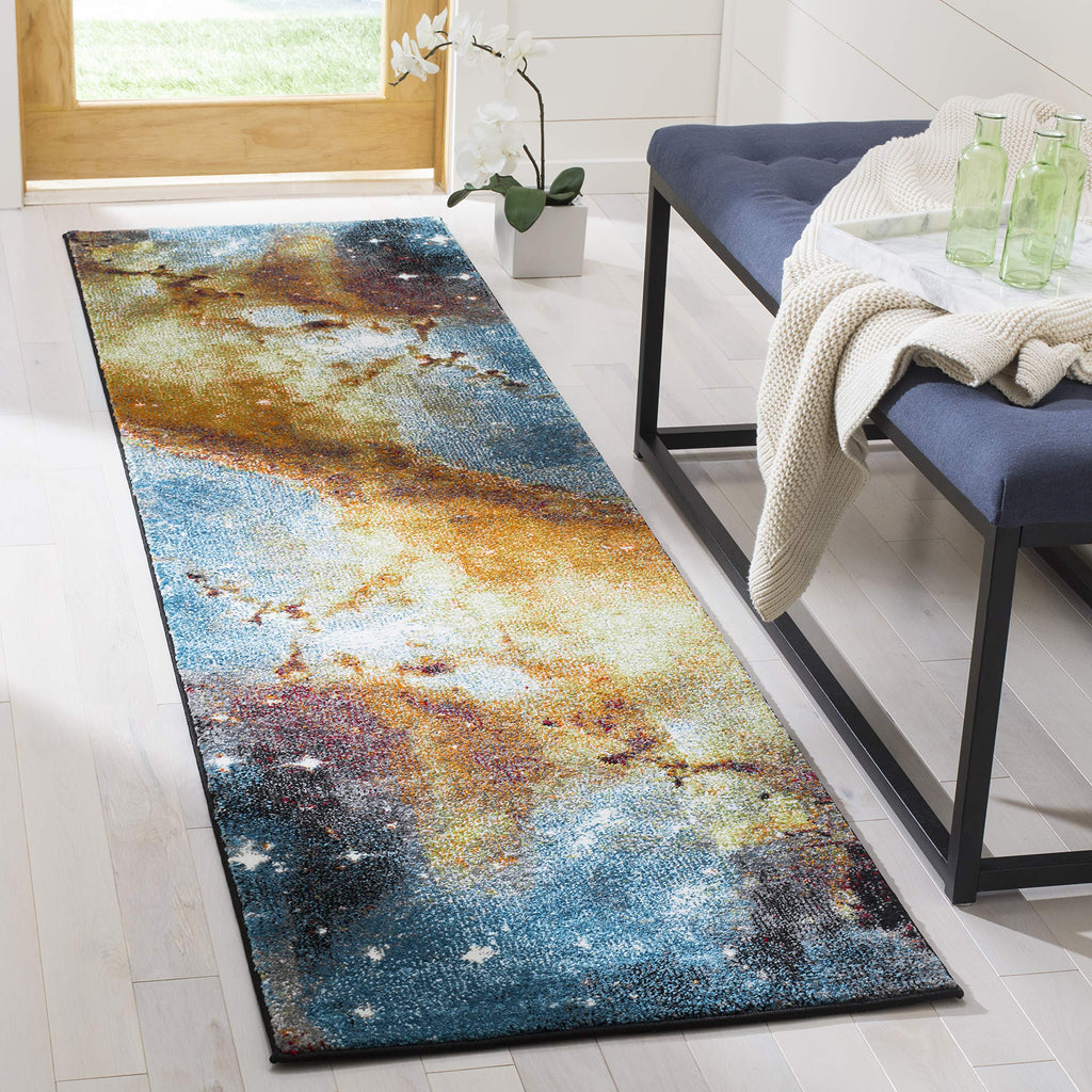 SAFAVIEH Galaxy Collection Runner Rug - 2'3" x 6', Orange & Multi, Abstract Design, Non-Shedding & Easy Care, Ideal for High Traffic Areas in Living Room, Bedroom (GAL109D)