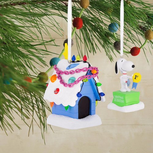 Hallmark Peanuts Snoopy Christmas Ornaments - Holiday Doghouse Set of 2 | Perfect Gifts for Fans