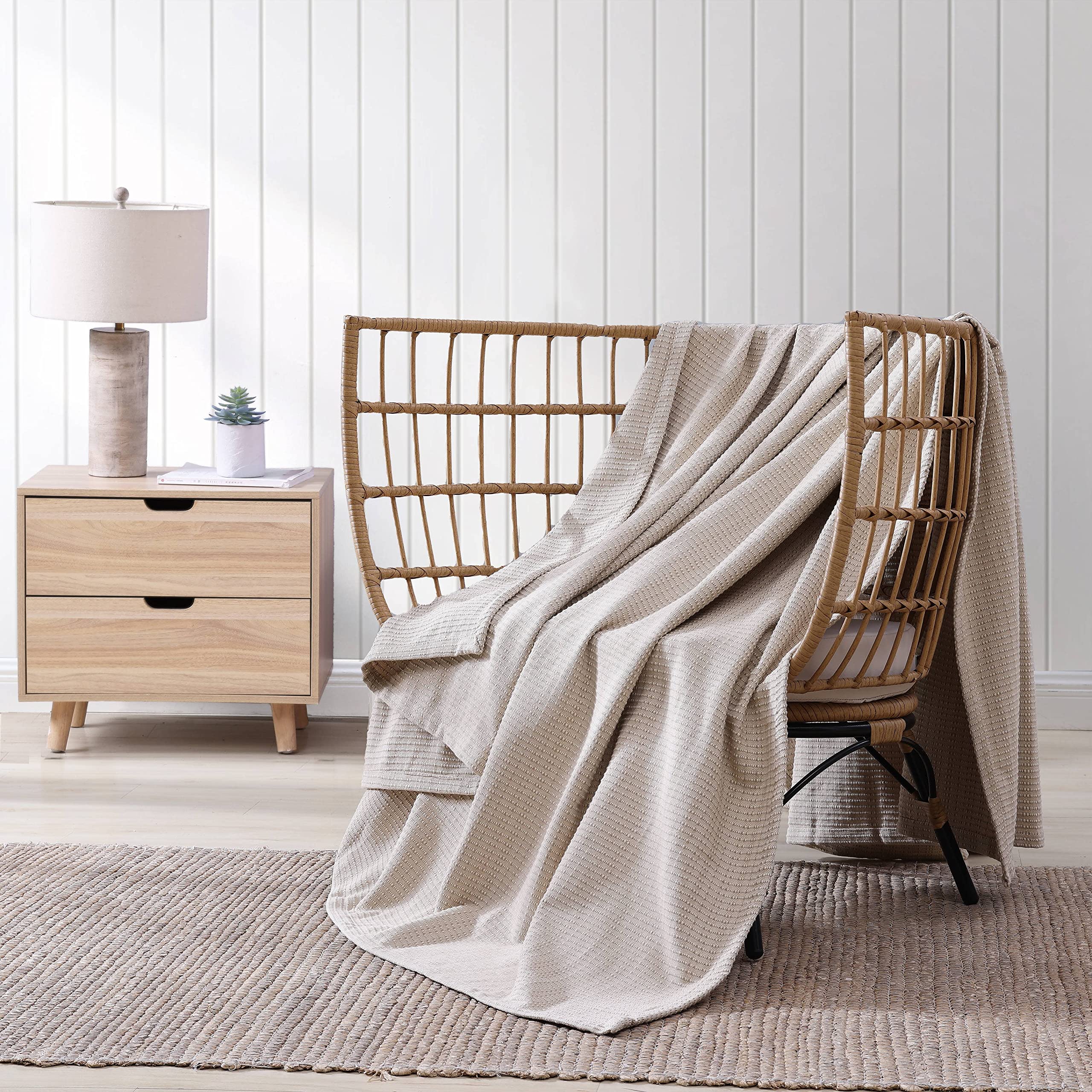 Tommy Bahama - King Blanket, Naturally Soft & Breathable Bedding for Couch or Bed, Lightweight for Year Round Comfort (Woven Textured Natural Brown)