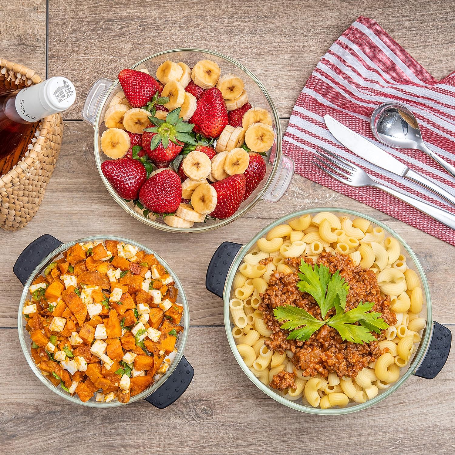 Moss & Stone 6-Piece Borosilicate Glass Casserole Set - Durable Oven & Microwave Safe Dishes | 2.6/1.5/1 Qt