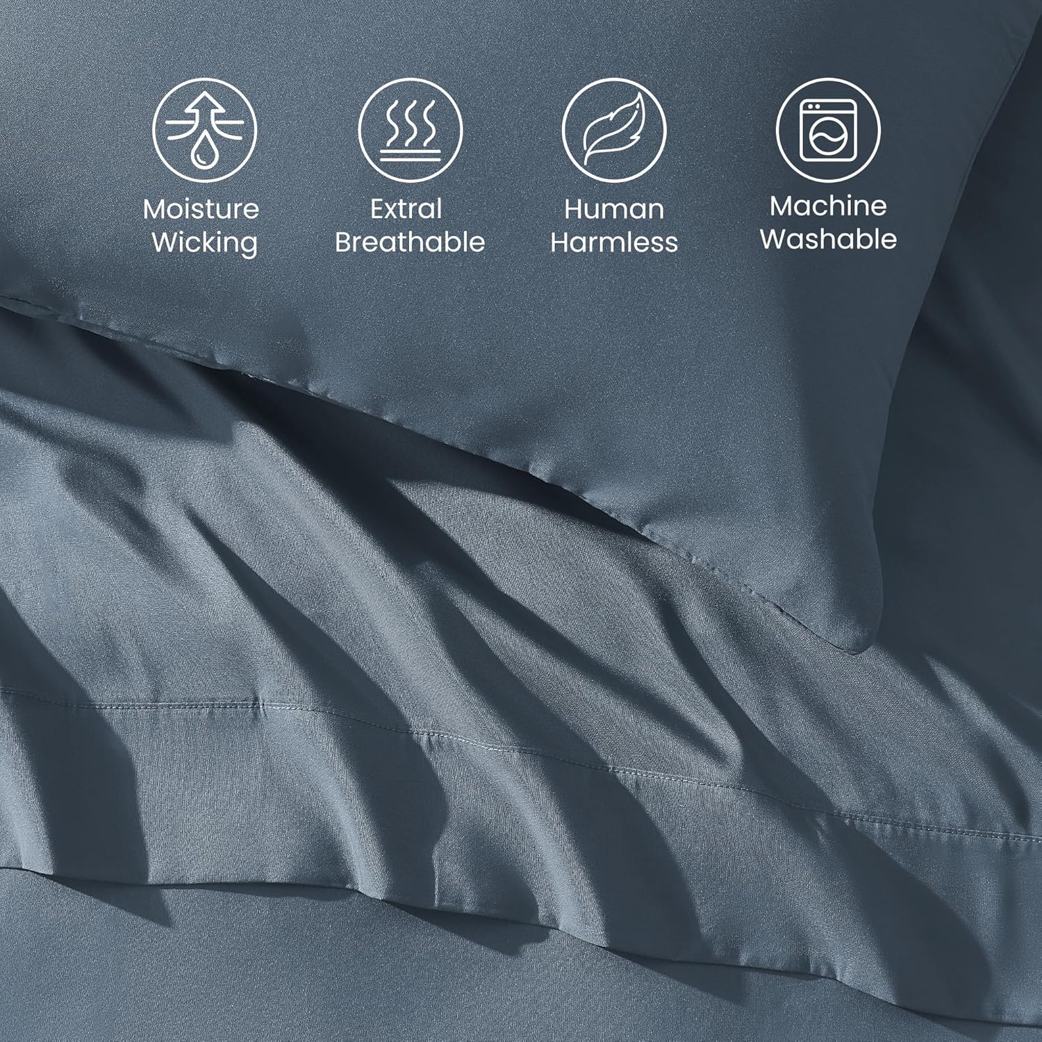 Sleep Zone Queen Sheet Set - Soft & Breathable 4-Piece Cooling Bed Sheets | Deep Pocket 16" (Flint Blue)