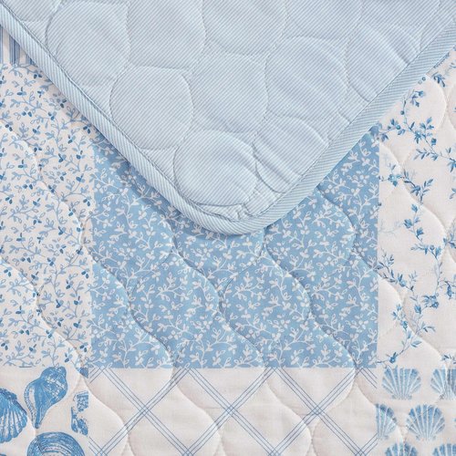 Laura Ashley - Twin Quilt Set, Reversible Premium Bedding with Matching Sham, Luxuriously Soft Home Decor (Colleens Coastal Patchwork Blue, Twin)