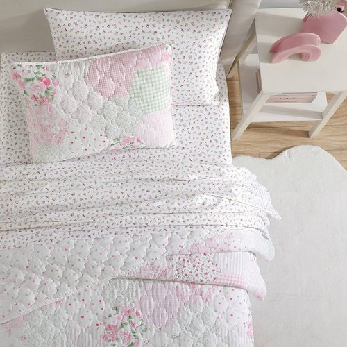 Laura Ashley Kids - Twin Quilt Set, Reversible Kids Bedding with Matching Pillowcase, Soft & Lightweight Toddler Bedding for Girls Room, Coquette Bedroom Decor (Ellyn Pink)