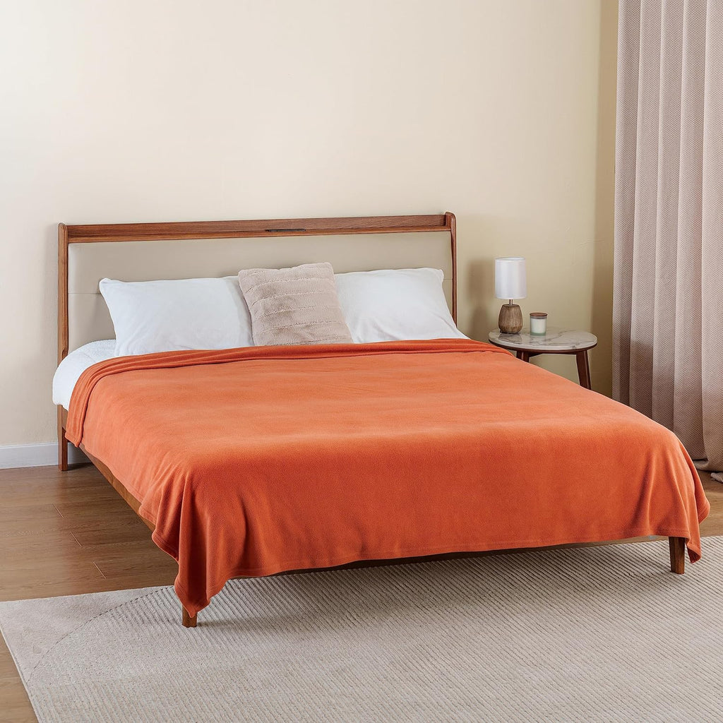 Berkshire Blanket Microfleece King Size Bed Blanket - Lightweight Plush Amberglow Orange, 90x108 Inches