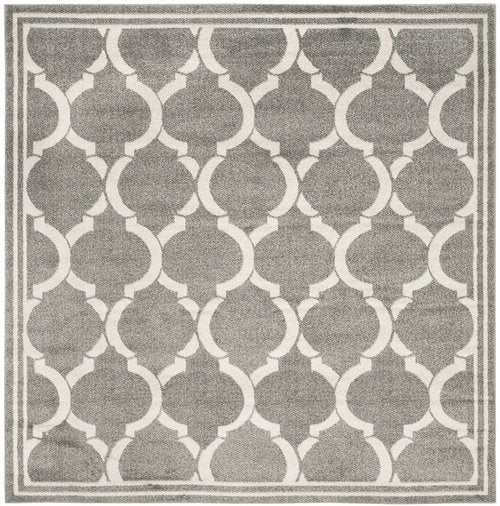 SAFAVIEH Amherst Collection Area Rug - 7' Square, Dark Grey & Beige, Trellis Design, Non-Shedding & Easy Care, Ideal for High Traffic Areas in Living Room, Bedroom (AMT415R)