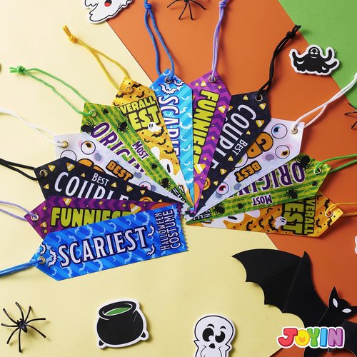JOYIN 24 PCS Halloween Medals Trophies with Ribbons for Kids Children Party Award Celebration and Spooky Contest Rewards, Halloween Party Favors Supplies for Carnival Game Prizes