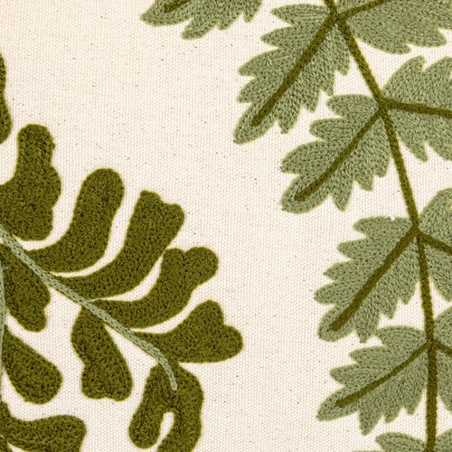 Creative Co-Op White Rectangle Cotton Pillow with Embroidered Green Ferns
