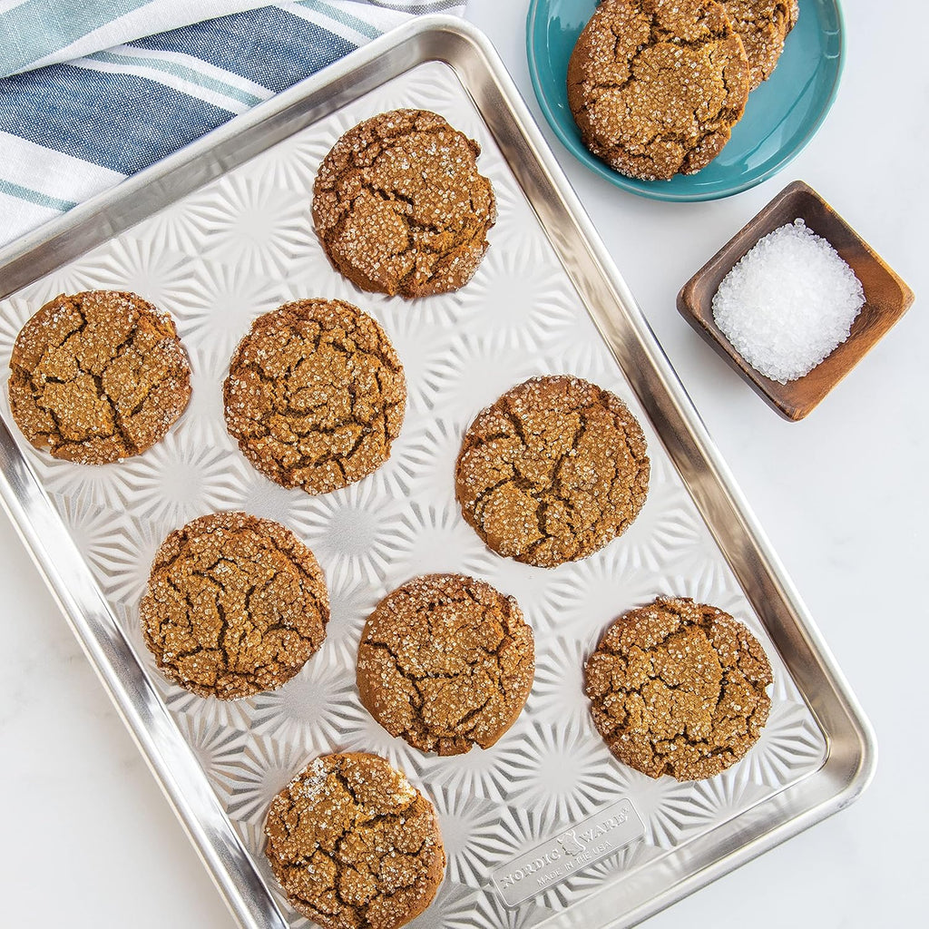 Nordic Ware Half Sheet Pan - Vintage Starburst Design in Natural Uncoated Aluminum with Steel Rim