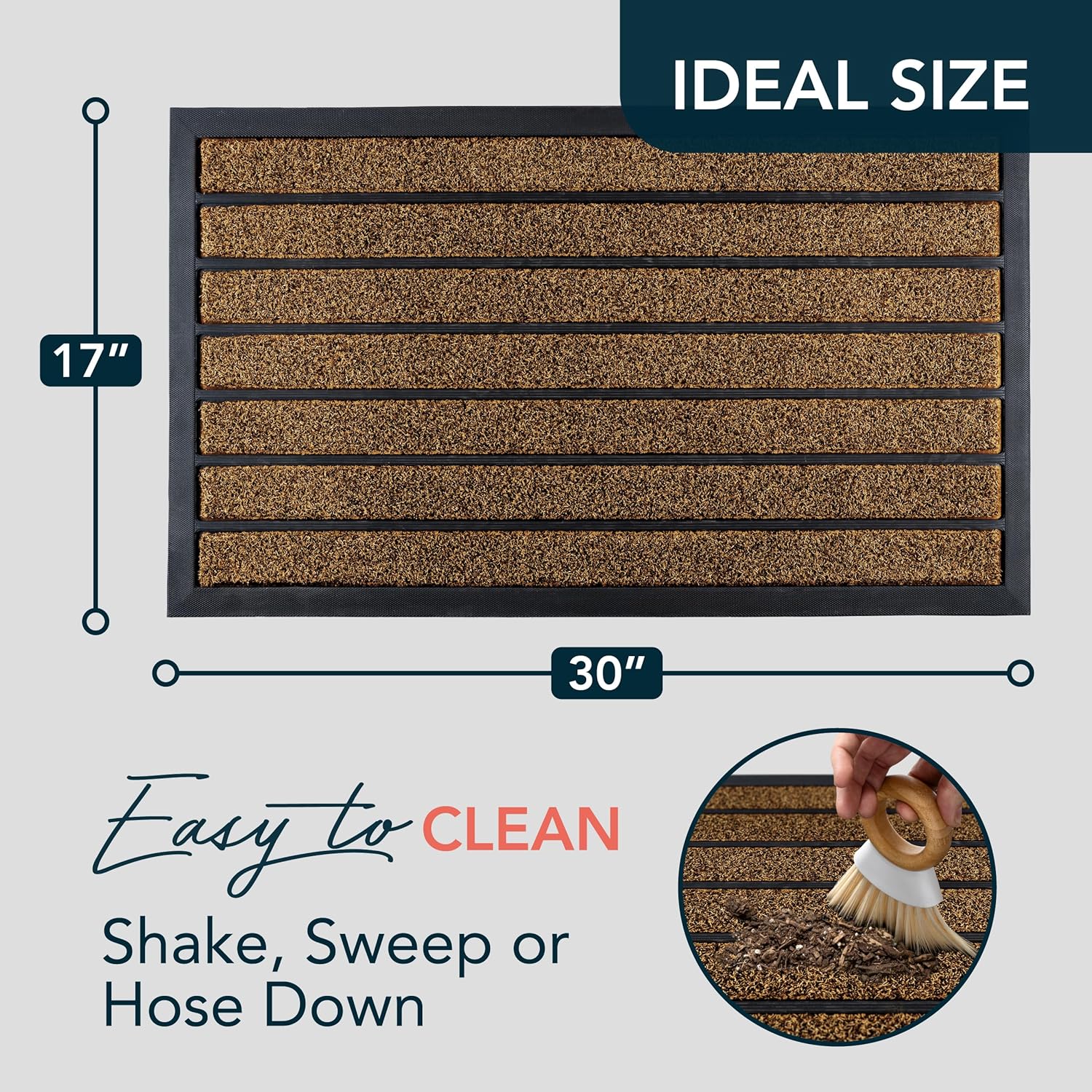 Ubdyo Extra Durable Door Mat - Non-Slip Dirt Trapping Welcome Mat for Indoor/Outdoor Use - 30" x 17", Bright Brown
