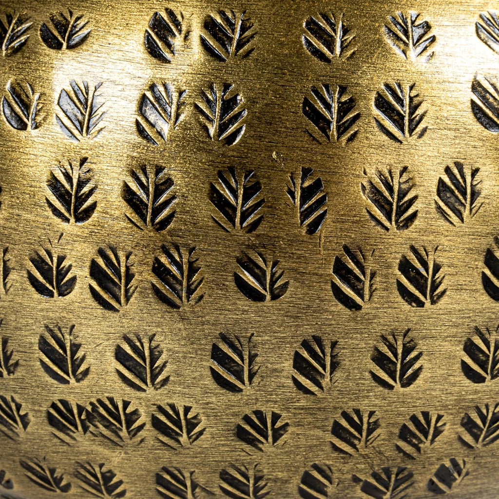 Round Hammered Metal Container - Bird Finial Design in Elegant Brass Finish