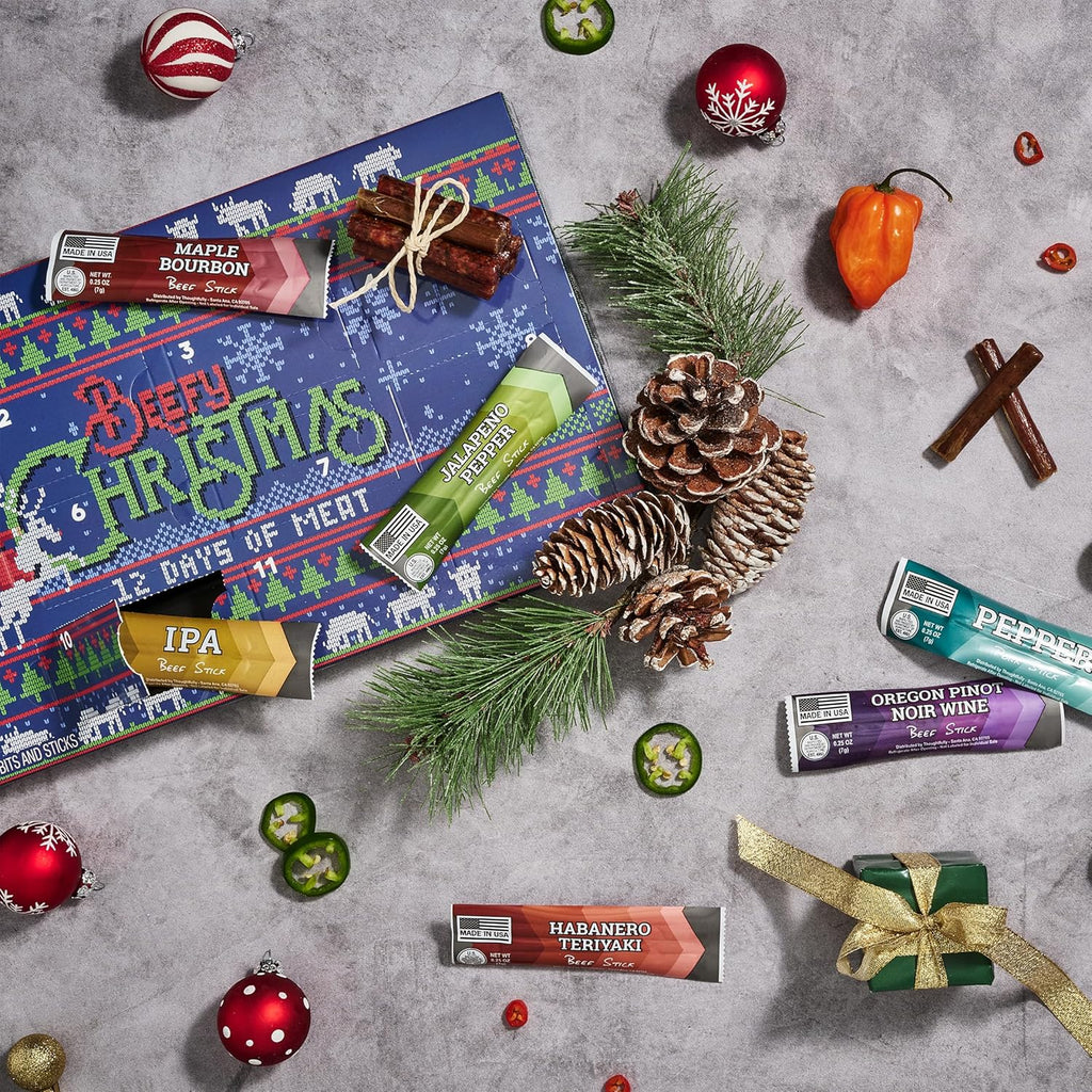 Man Crates 12 Days of Jerky Advent Calendar 2025 - Festive Beef Jerky with Ugly Christmas Sweater Design | 12 Unique Flavors