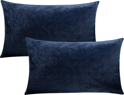FLXXIE Queen Zipped Velvet Pillowcases - Soft & Cozy Decorative Pillow Covers | 20x30 Inches, Navy Blue