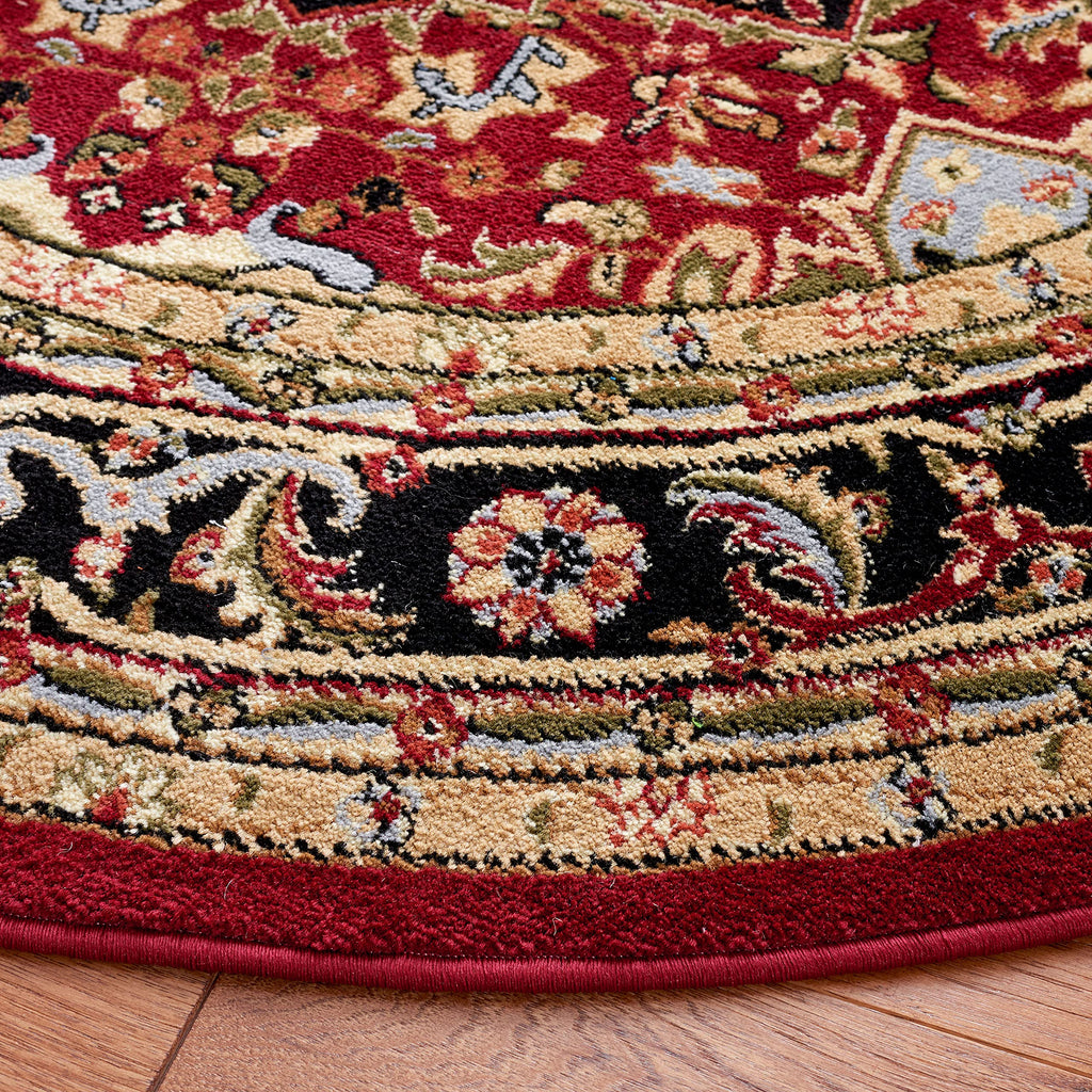 SAFAVIEH Lyndhurst Collection Area Rug - 3'3" Round, Red & Black, Traditional Oriental Design, Non-Shedding & Easy Care, Ideal for High Traffic Areas in Living Room, Bedroom (LNH330B)