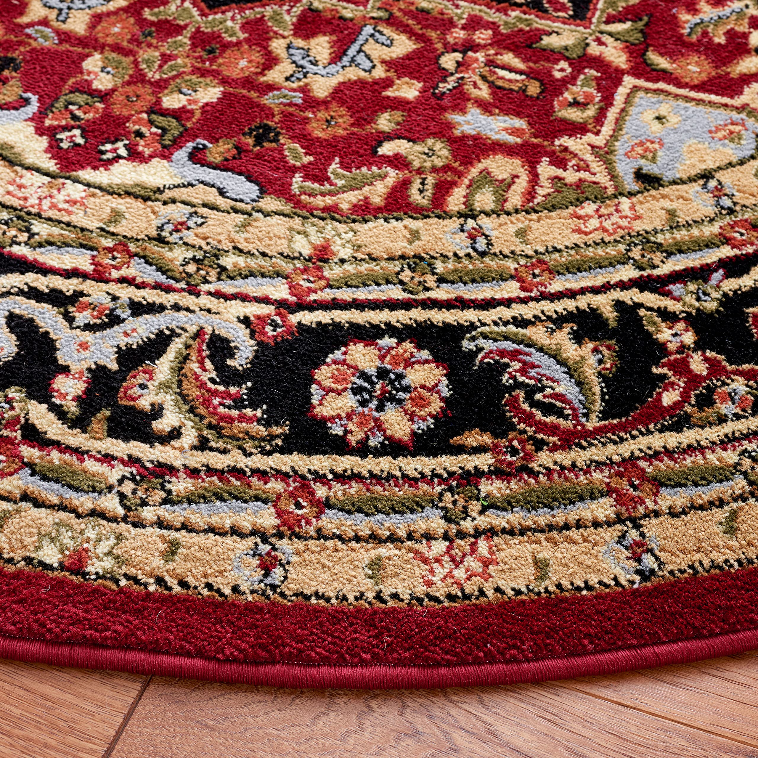SAFAVIEH Lyndhurst Collection Area Rug - 3'3" Round, Red & Black, Traditional Oriental Design, Non-Shedding & Easy Care, Ideal for High Traffic Areas in Living Room, Bedroom (LNH330B)