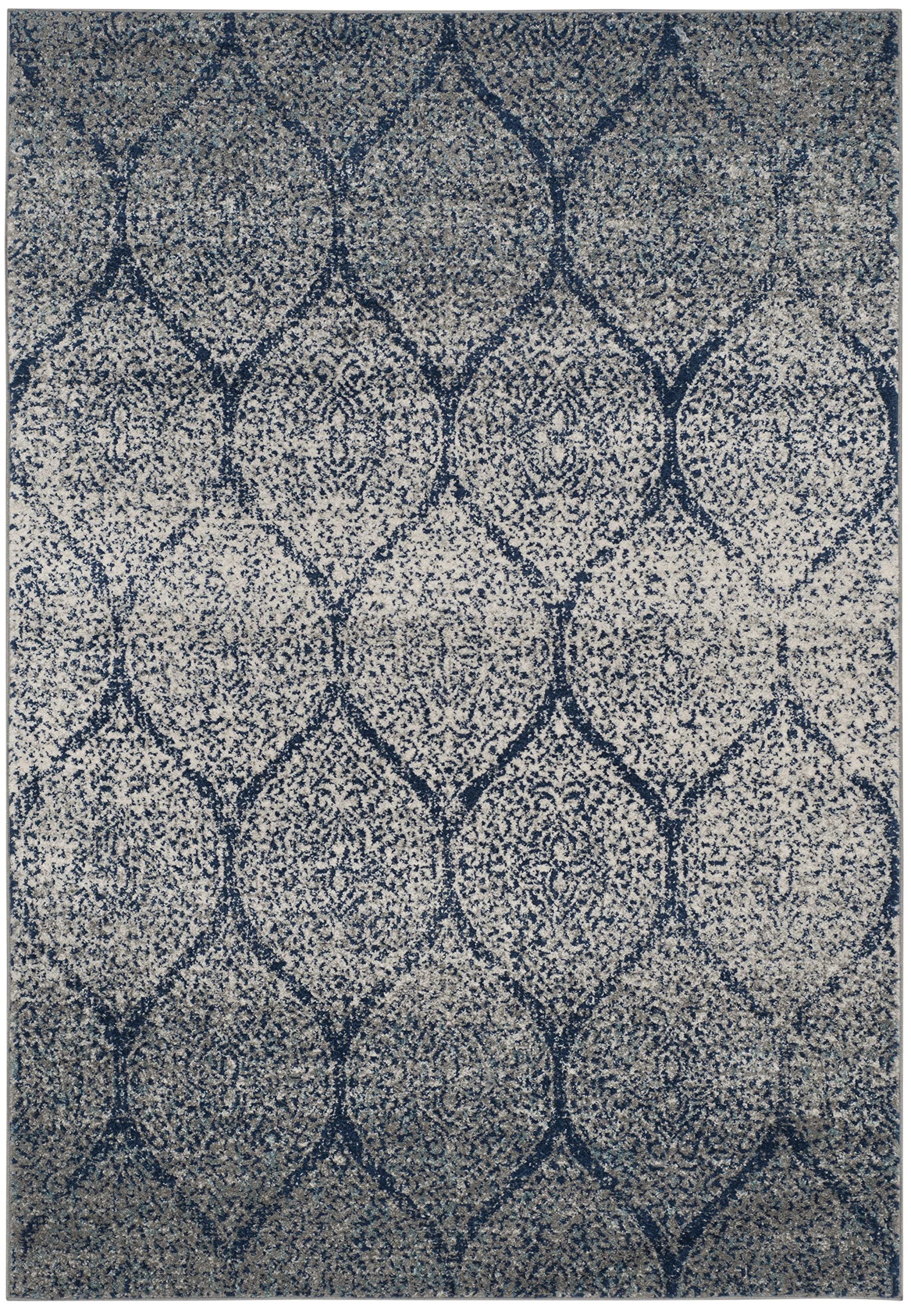SAFAVIEH Madison Collection Accent Rug - 4' x 6', Navy & Silver, Glam Ogee Trellis Distressed Design, Non-Shedding & Easy Care, Ideal for High Traffic Areas in Entryway, Living Room, Bedroom (MAD604G)
