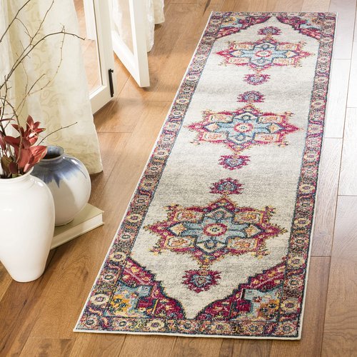 SAFAVIEH Merlot Collection 2' x 8' Cream Multi MER108A Boho Chic Medallion Distressed Runner Rug