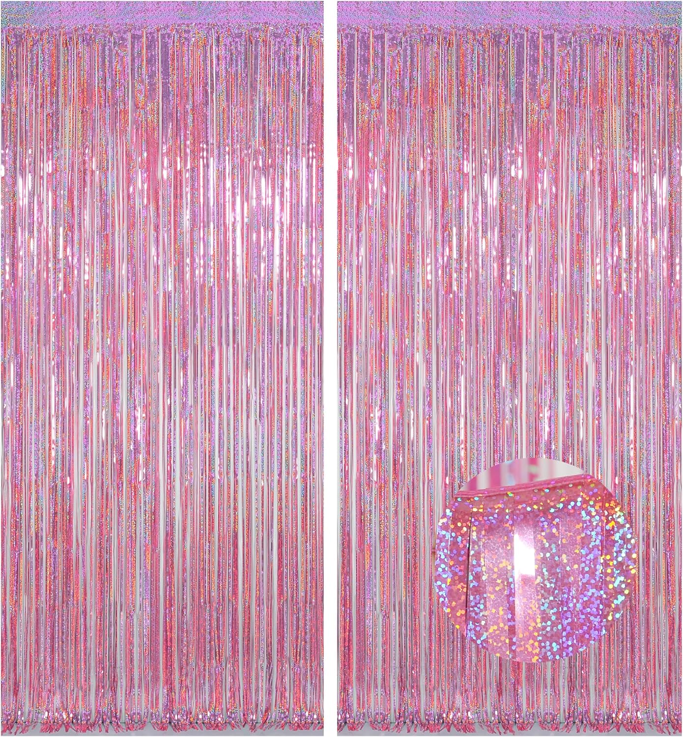 Melsan Pink Tinsel Curtains - Sparkling Metallic Foil Backdrop for Princess Birthday Parties | 3.2 ft x 8.2 ft, 2 Pack