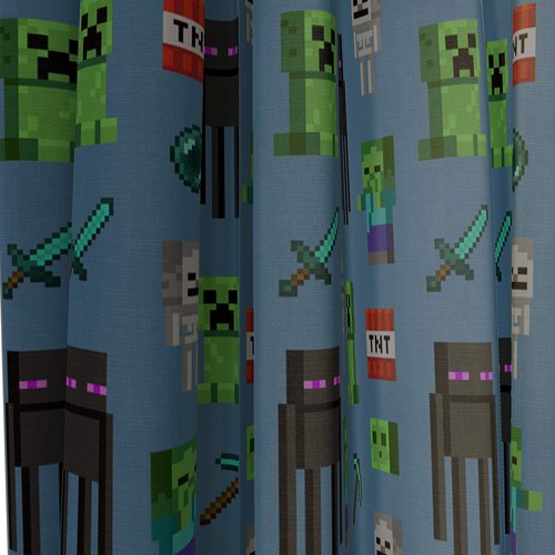 Jay Franco Kids Window Drapes - 4 Piece Curtain Set Includes 2 Tiebacks, Beautiful Bedding Room Décor and Easy Set Up, Blue - Minecraft, 84 Inch