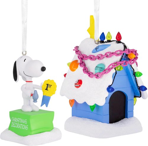 Hallmark Peanuts Snoopy Christmas Ornaments - Holiday Doghouse Set of 2 | Perfect Gifts for Fans