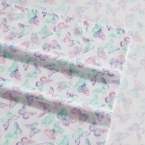 Betsey Johnson - Twin Bed Sheets, Bedding Set with Matching Sham, Smooth & Silky, Fade & Wrinkle Resistant, Dorm Essentials (Butterfly Rainbow Purple)