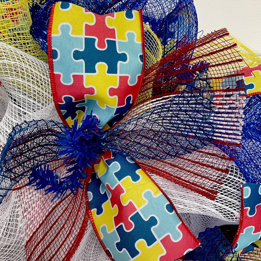 Autism Awareness Elephant Wreath - Handmade Deco Mesh | Available in 24-Inch & 28-Inch Sizes