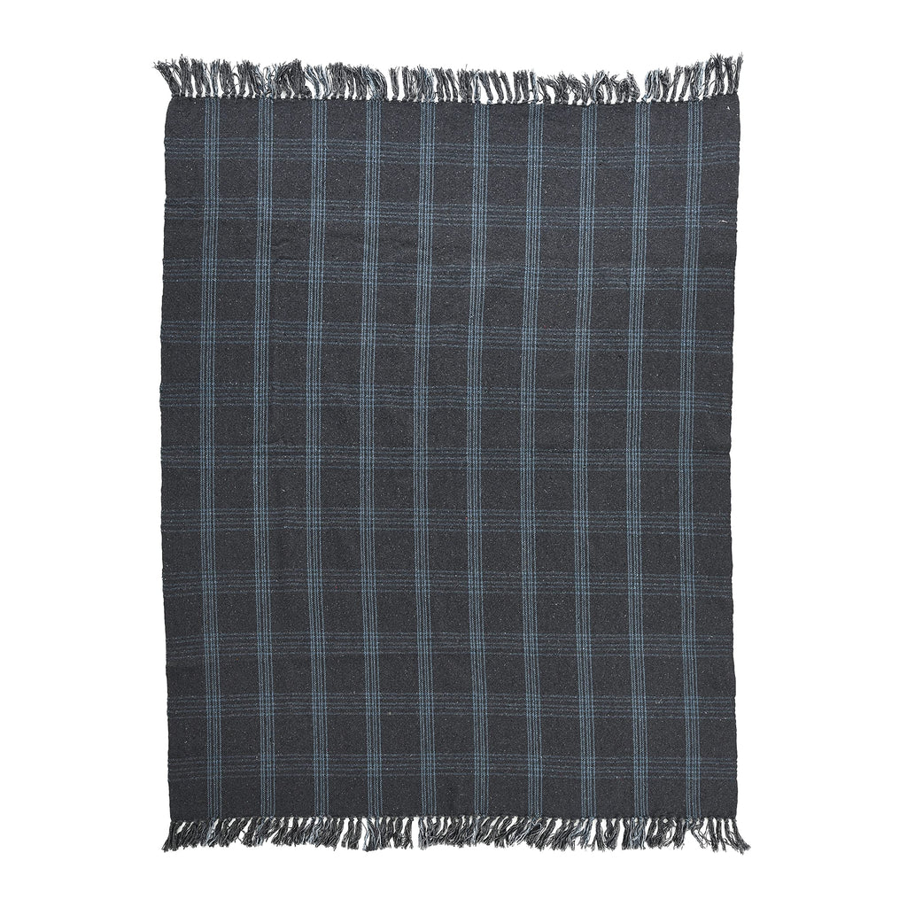 Creative Co-Op Recycled Cotton Blend Throw Blanket with Fringe, Grey Plaid