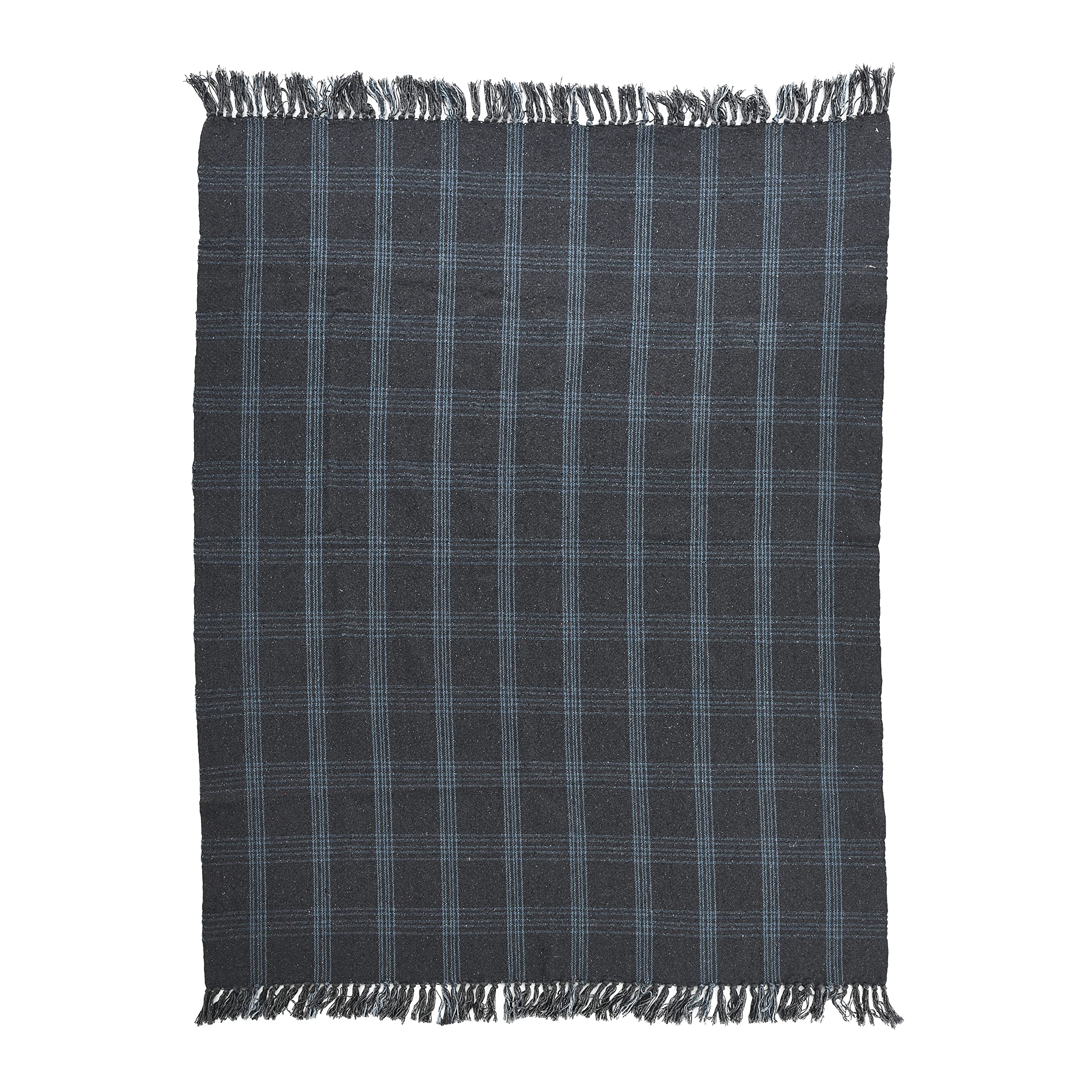 Creative Co-Op Recycled Cotton Blend Throw Blanket with Fringe, Grey Plaid