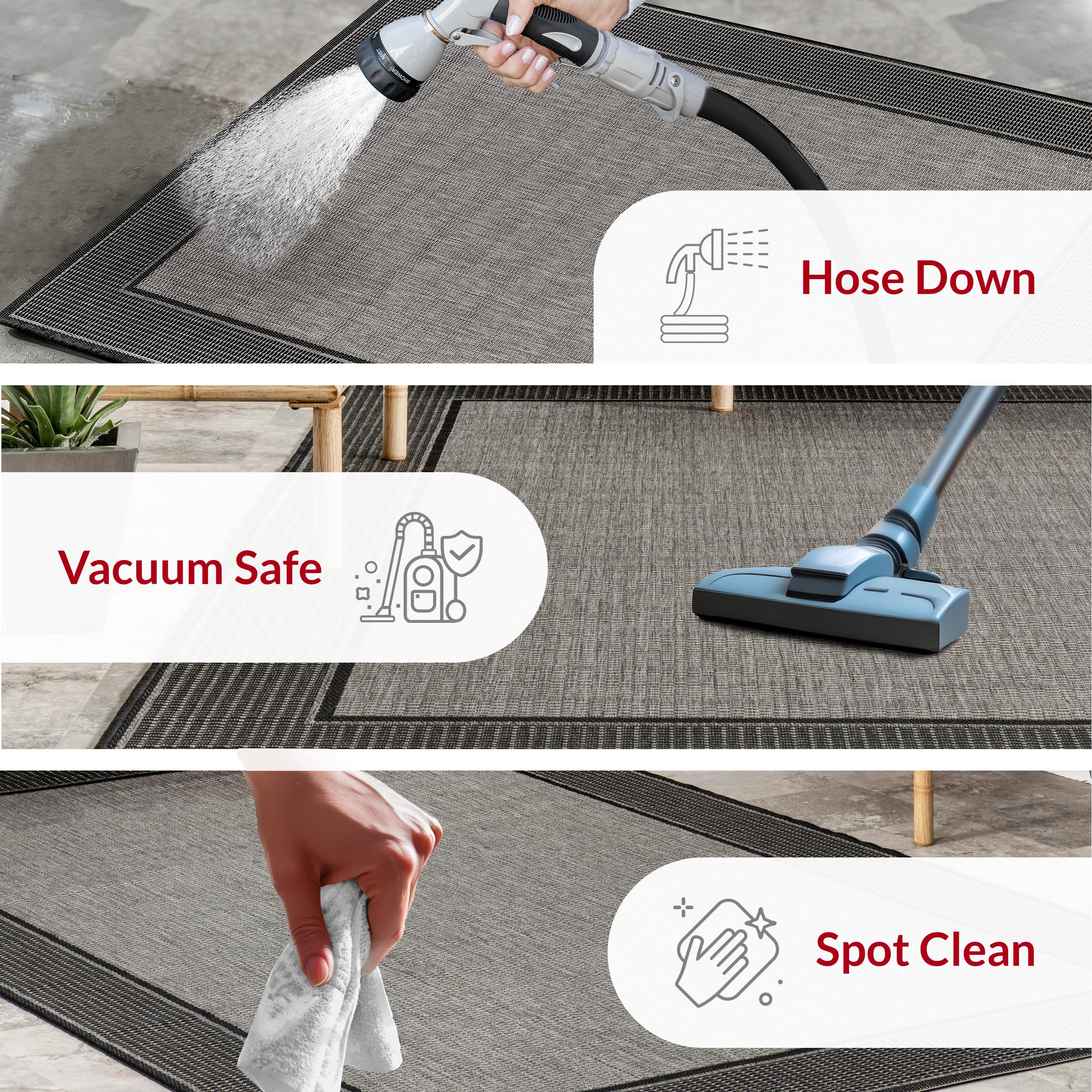 nuLOOM 3' x 4' Outdoor Performance Area Rug, OEKO-TEX Certified, Weather Resistant, High Traffic, Patio, Balcony, Outside, Gris Grey