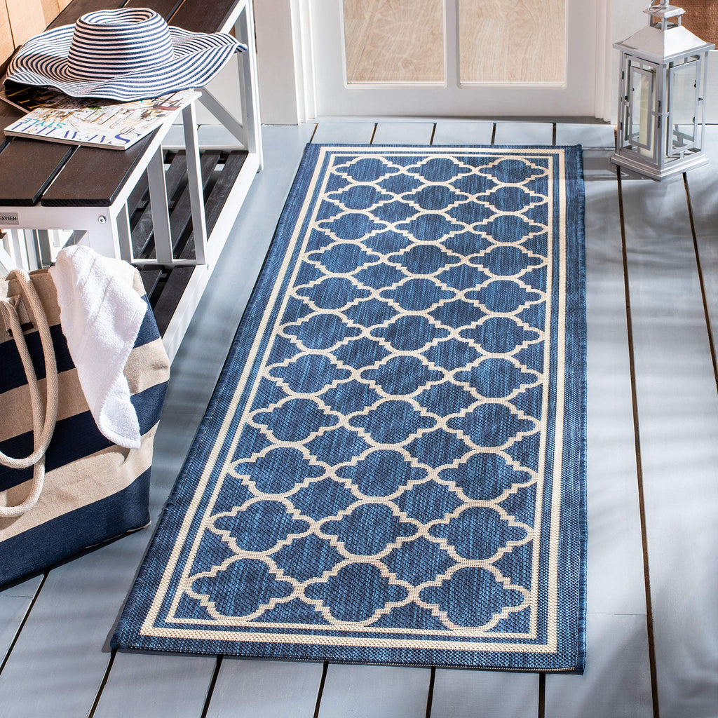 SAFAVIEH Courtyard Collection 2'3" x 6'7" Navy/Beige CY6918 Trellis Indoor-Outdoor Waterproof Easy-Cleaning Patio Backyard Mudroom Runner-Rug