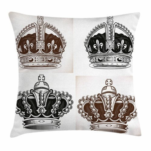 Ambesonne Antique Throw Pillow Cushion Cover, Abstract Artwork of a Several Royal Crowns Design with an Illustration Pattern of Print, Decorative Square Accent Pillow Case, 18" X 18", Brown and Black