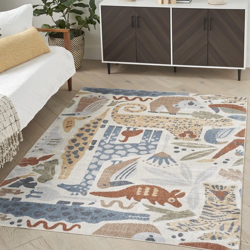 Nourison Home Astra Machine Washable Ivory 6'7" x 9' Area Rug - Easy Clean, Non Shedding, Bed Room, Living Room, Dining Room, Kitchen (7' x 9')