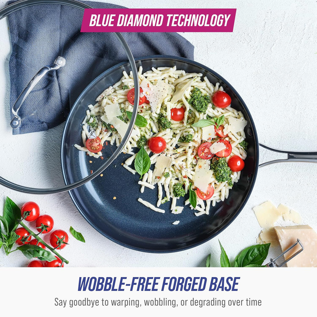 Blue Diamond Cookware - 11" Hard Anodized Ceramic Nonstick Frying Pan with Lid | PFAS-Free, Dishwasher & Oven Safe, Grey