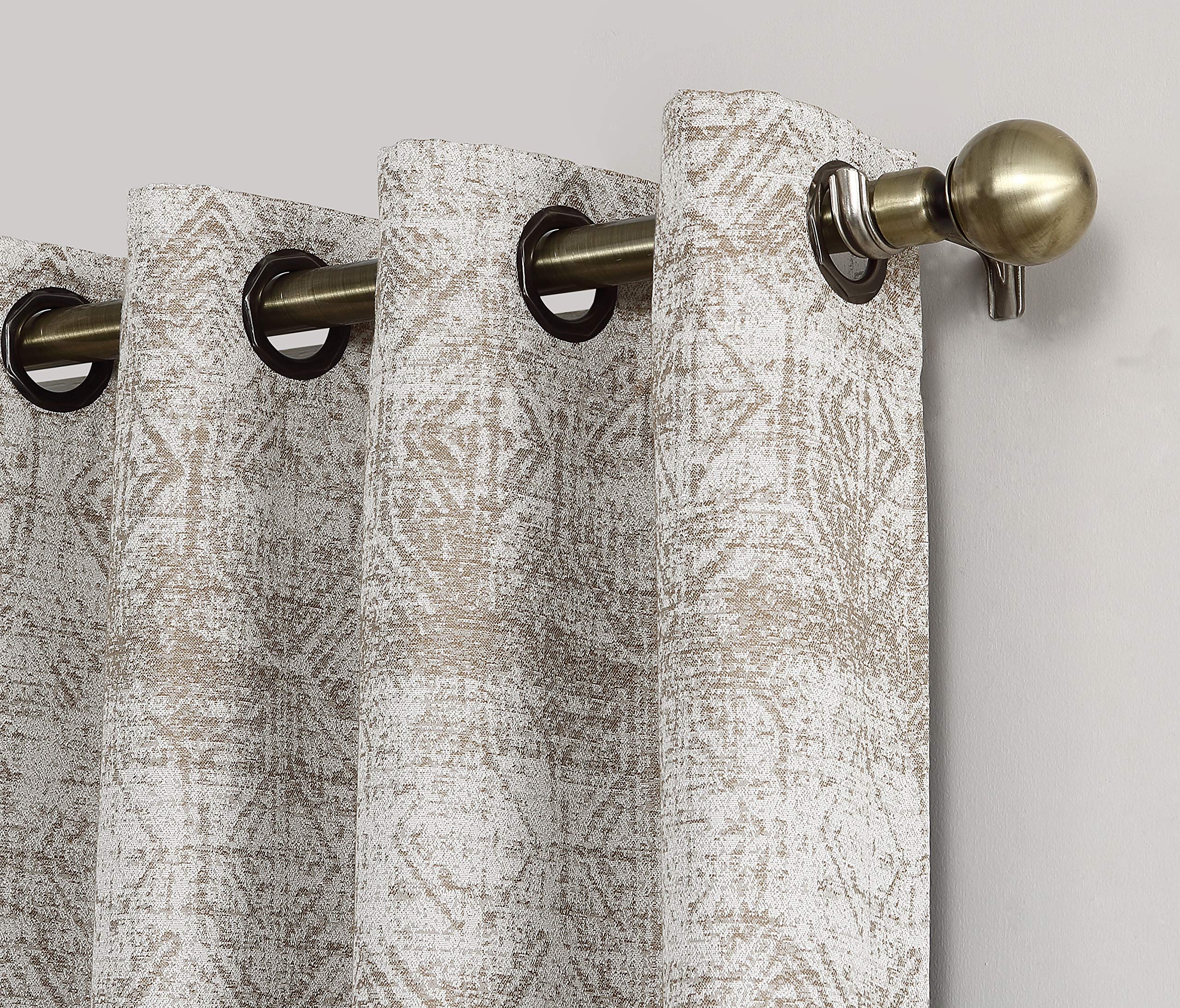 Sun Zero Darren Distressed Woven Jacquard Blackout Grommet Curtain Panel, 50" x 84", Camel
