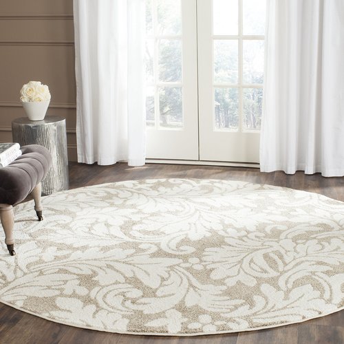 SAFAVIEH Amherst Collection Area Rug - 7' Round, Wheat & Beige, Floral Design, Non-Shedding & Easy Care, Ideal for High Traffic Areas in Living Room, Bedroom (AMT425S)