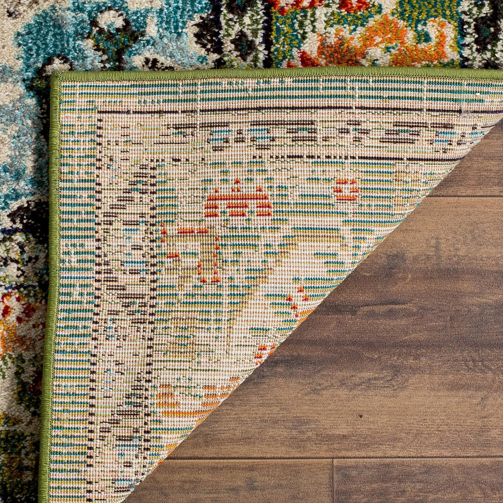 SAFAVIEH Monaco Collection Area Rug - 8' x 10', Forest Green & Light Blue, Non-Shedding | Easy to Clean Medallion Design