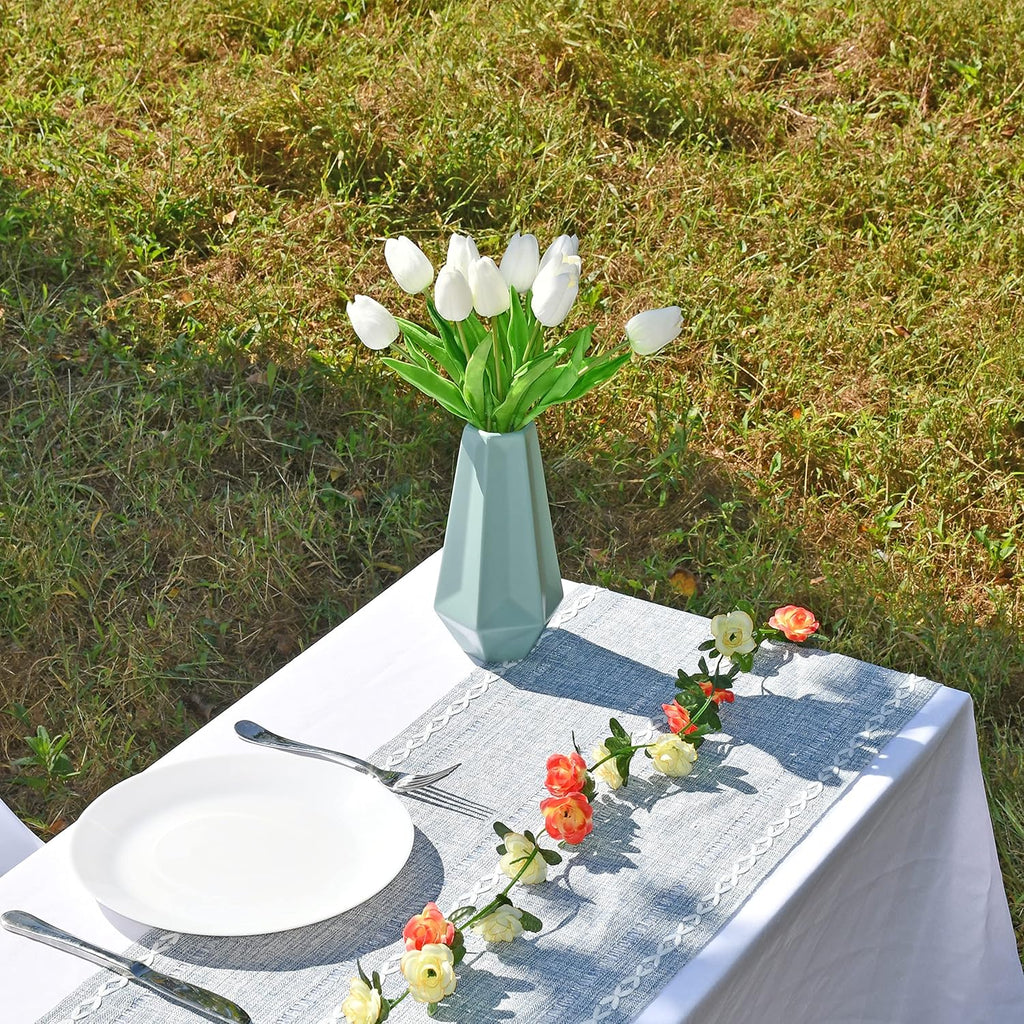 ONLY ART Artificial White Tulips - 28 Pcs 13.5 Inch PU Faux Flowers for Home Décor & Weddings