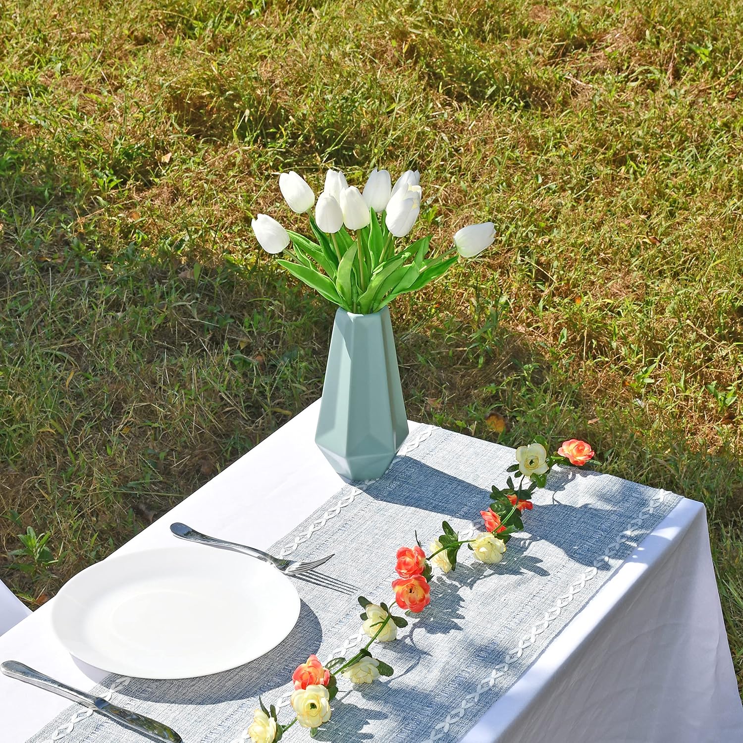 ONLY ART Artificial White Tulips - 28 Pcs 13.5 Inch PU Faux Flowers for Home Décor & Weddings
