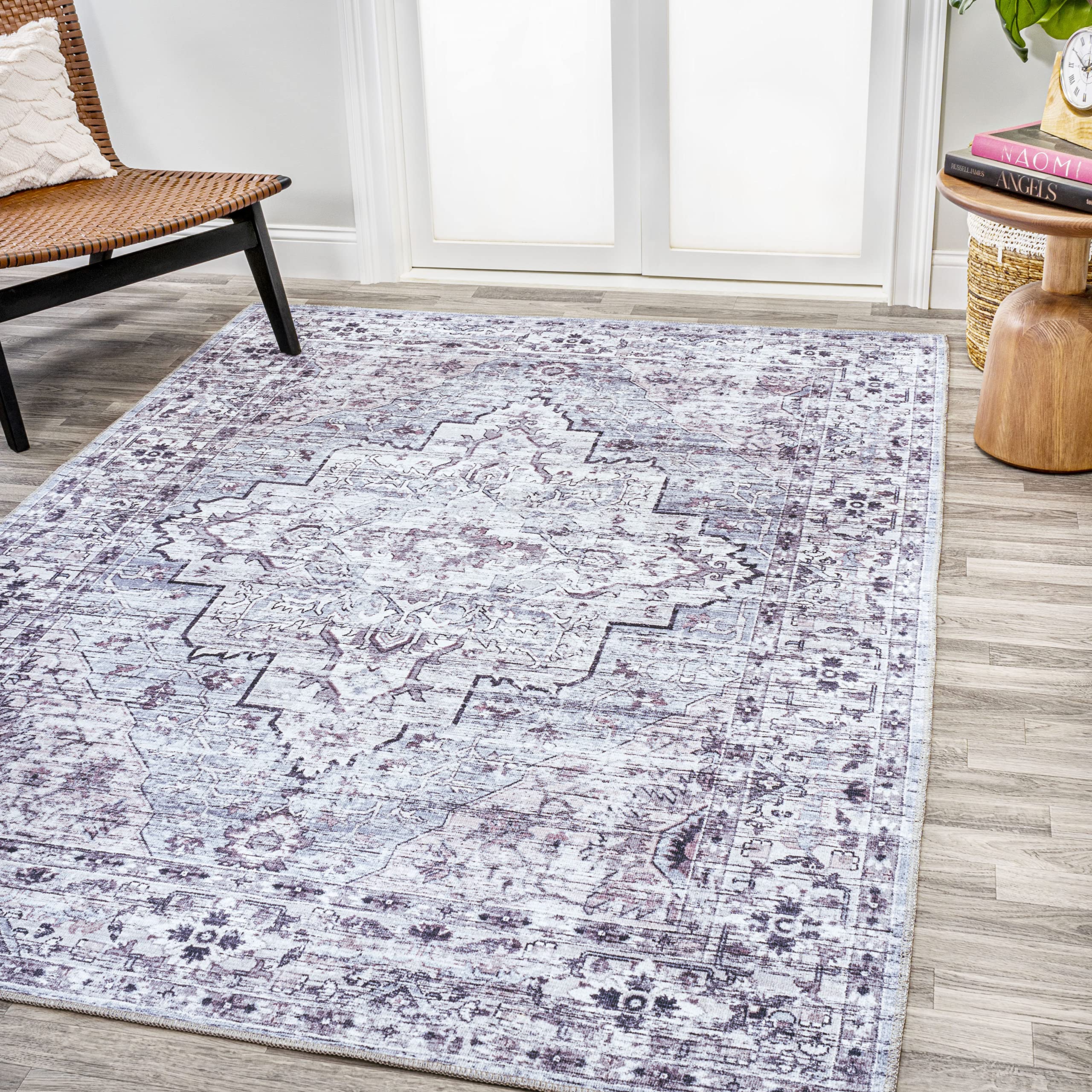 JONATHAN Y Machine Washable Gray/Purple Indoor Area Rug 3X5 ft, Didim Boho Medallion for Living Room, Bedroom, Kitchen, Office, Easy-Cleaning, High Traffic, Pet-Friendly, Non-Shedding (WSH102A-3)