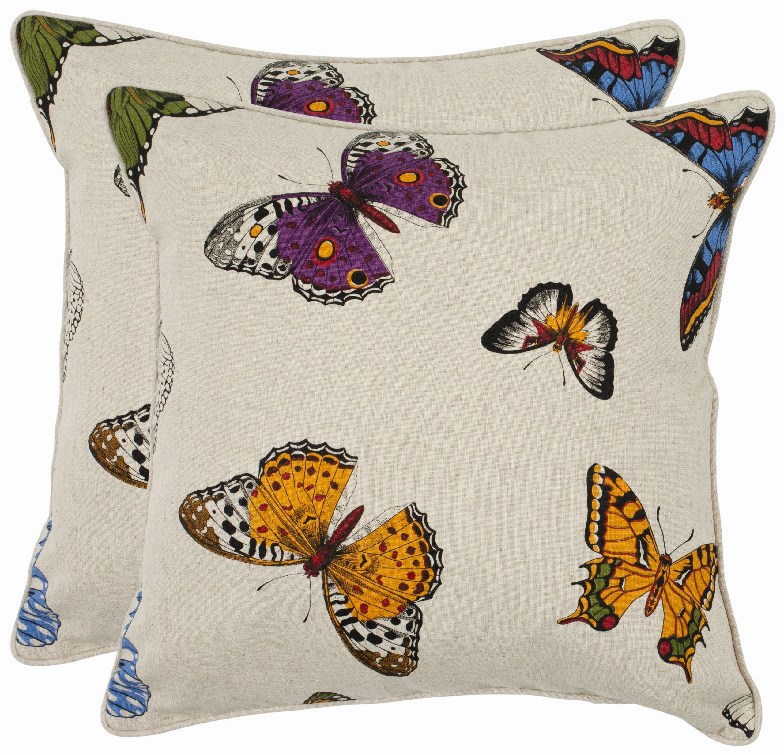 SAFAVIEH Pillow Collection 22-Inch Butterflies Pillow, Multicolored, Set of 2