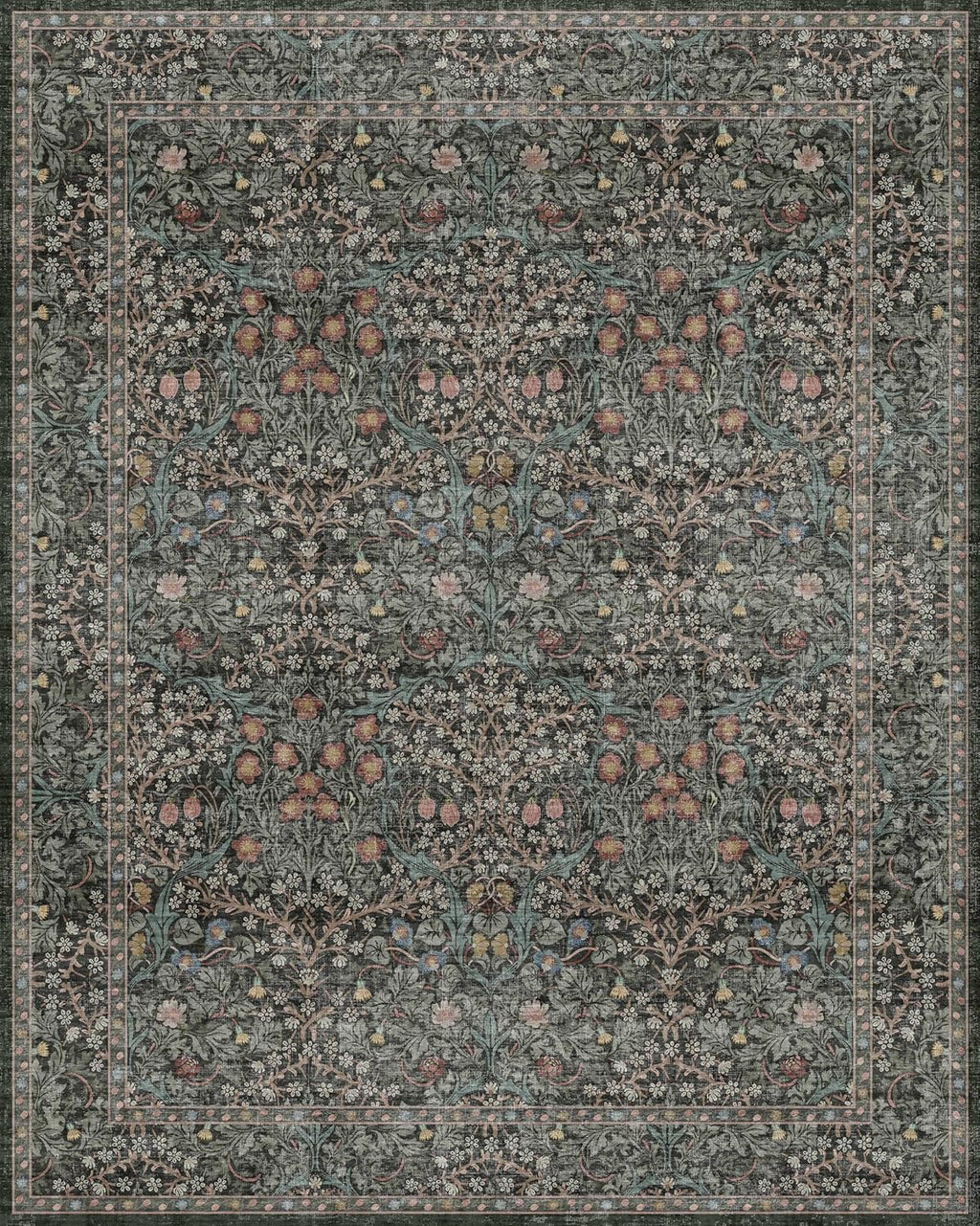 Skiennix Vintage Dark Green Area Rug - Washable 8x10 Oriental Carpet for Living Room & Dining Room
