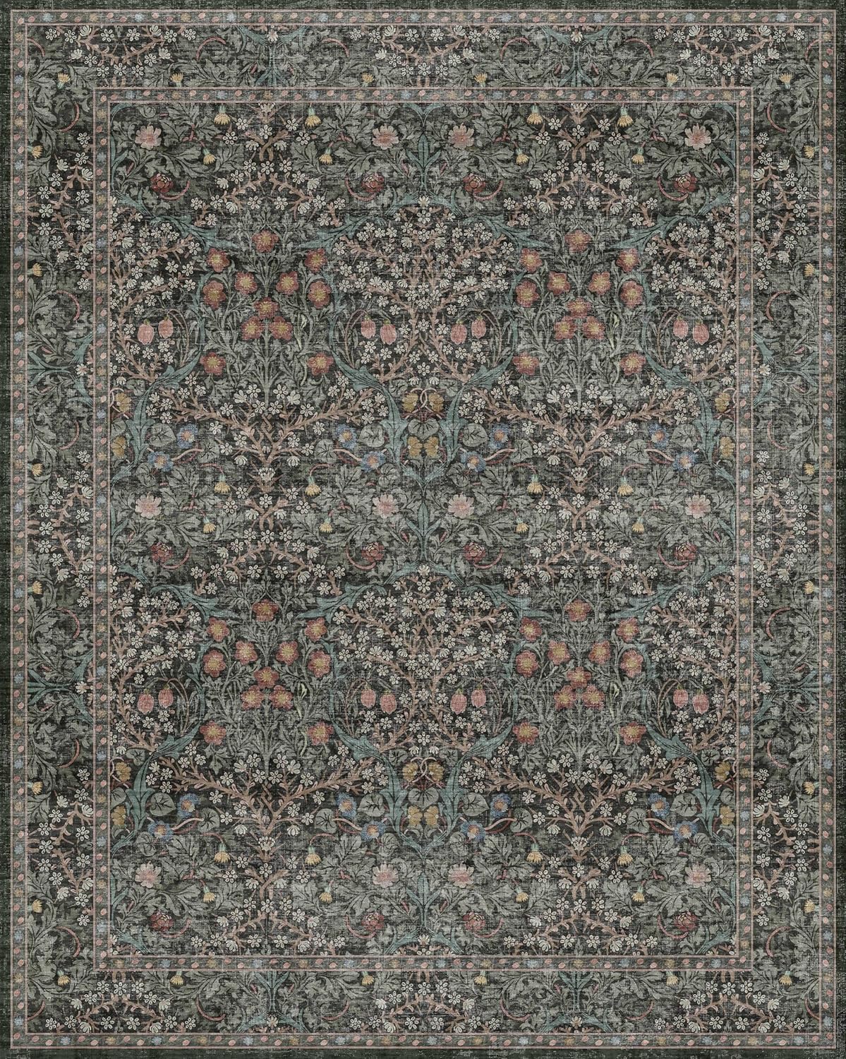 Skiennix Vintage Dark Green Area Rug - Washable 8x10 Oriental Carpet for Living Room & Dining Room