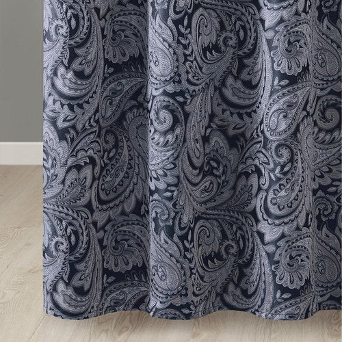 Madison Park Aubrey Shower Curtain Paisley Jacquard Pieced Microfiber Faux Silk Modern Home Bathroom Decorations Bathtub Privacy Screen, Decorative Bathroom, 72" x 72", Navy