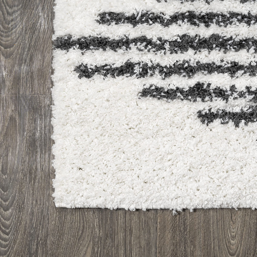 JONATHAN Y Elm Diamond Stripe Shag White/Gray Runner Rug, 2x8, Geometric, Bohemian, Contemporary, Easy-Cleaning for Living Room, Bedroom, Kitchen, Pet Friendly, Non-Shedding (MOH408A-28)