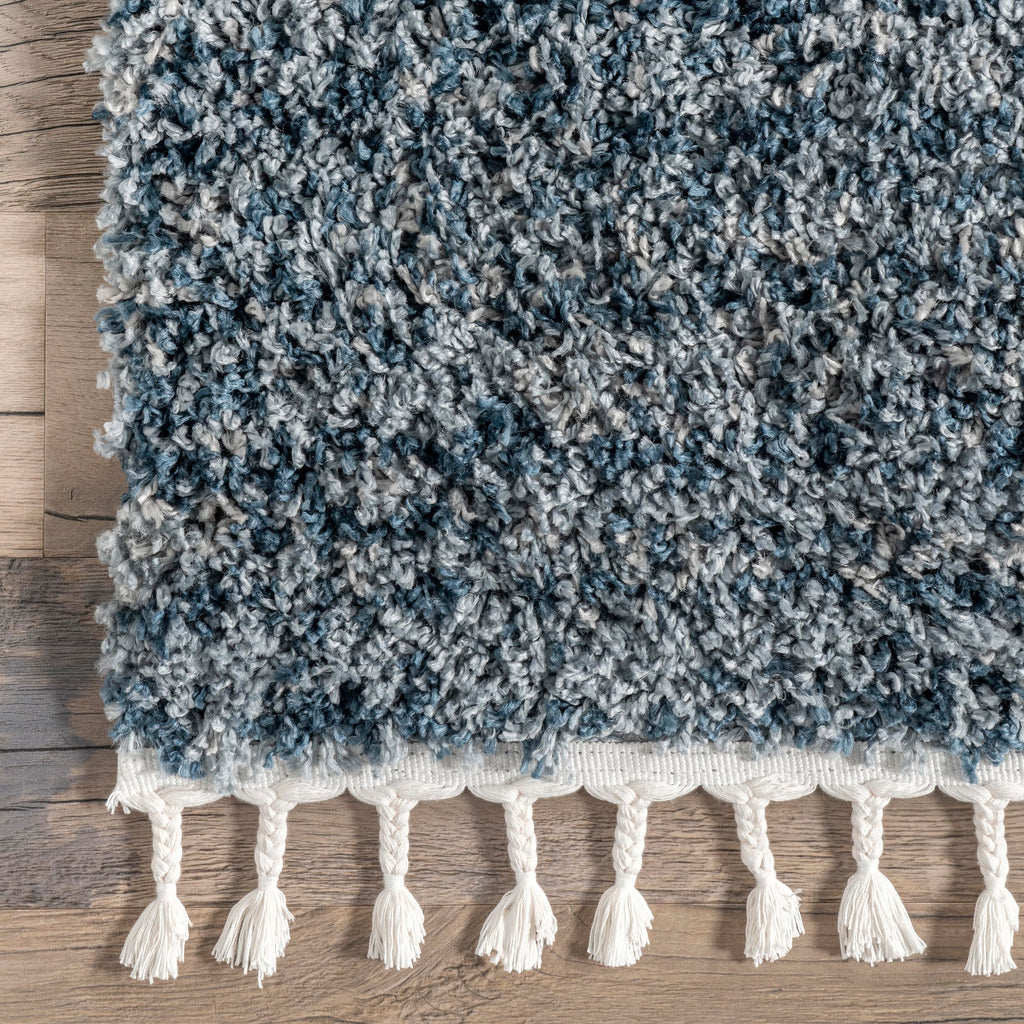 nuLOOM Brooke Shag Tasseled Area Rug - 2x8 Runner Shag Rug Casual Blue/Ivory Rugs for Living Room Bedroom Dining Room Nursery Entryway Hallway
