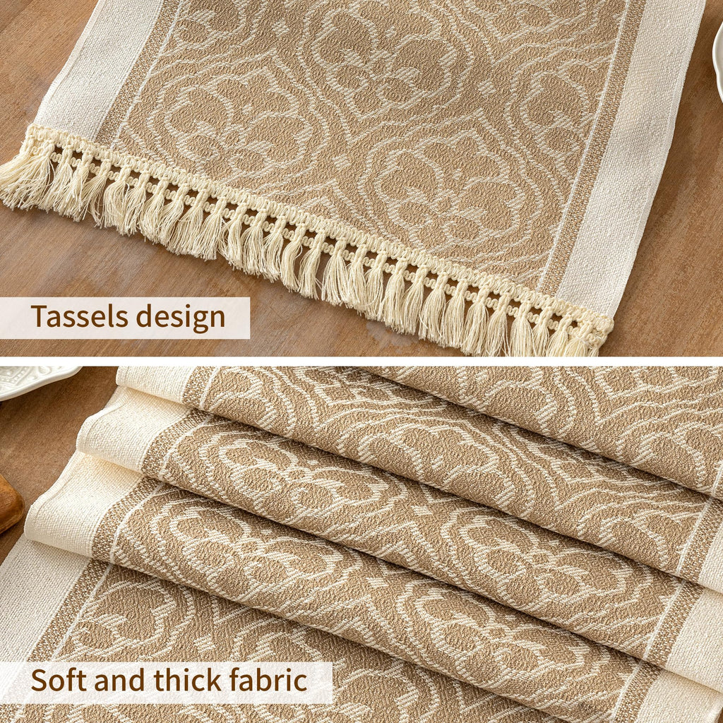 UWWGKK Table Runner 48 Inches Long,Waterproof Boho Table Runner with Tassel Fringe,Table Runners for Party Coffee Table