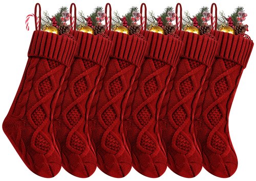 Fesciory Christmas Stockings, 6 Pack 18" Large Cable Knit Stocking & Decor for Family Holiday Xmas Party Gift, Burgundy