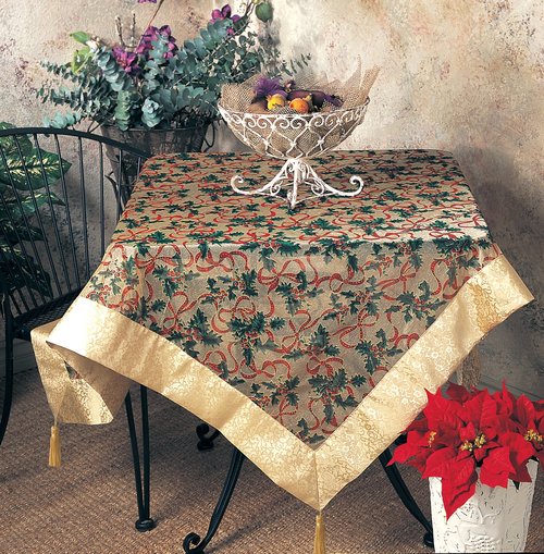 SARO LIFESTYLE XJ378 Xmas Oblong Tablecloth, 65-Inch by 140-Inch, Gold